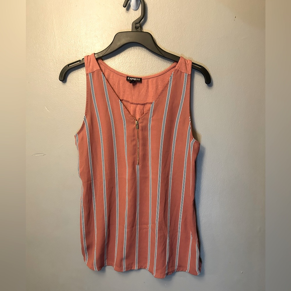 Express shirt - Striped Sleeveless Top - Pink, zip front mixed material